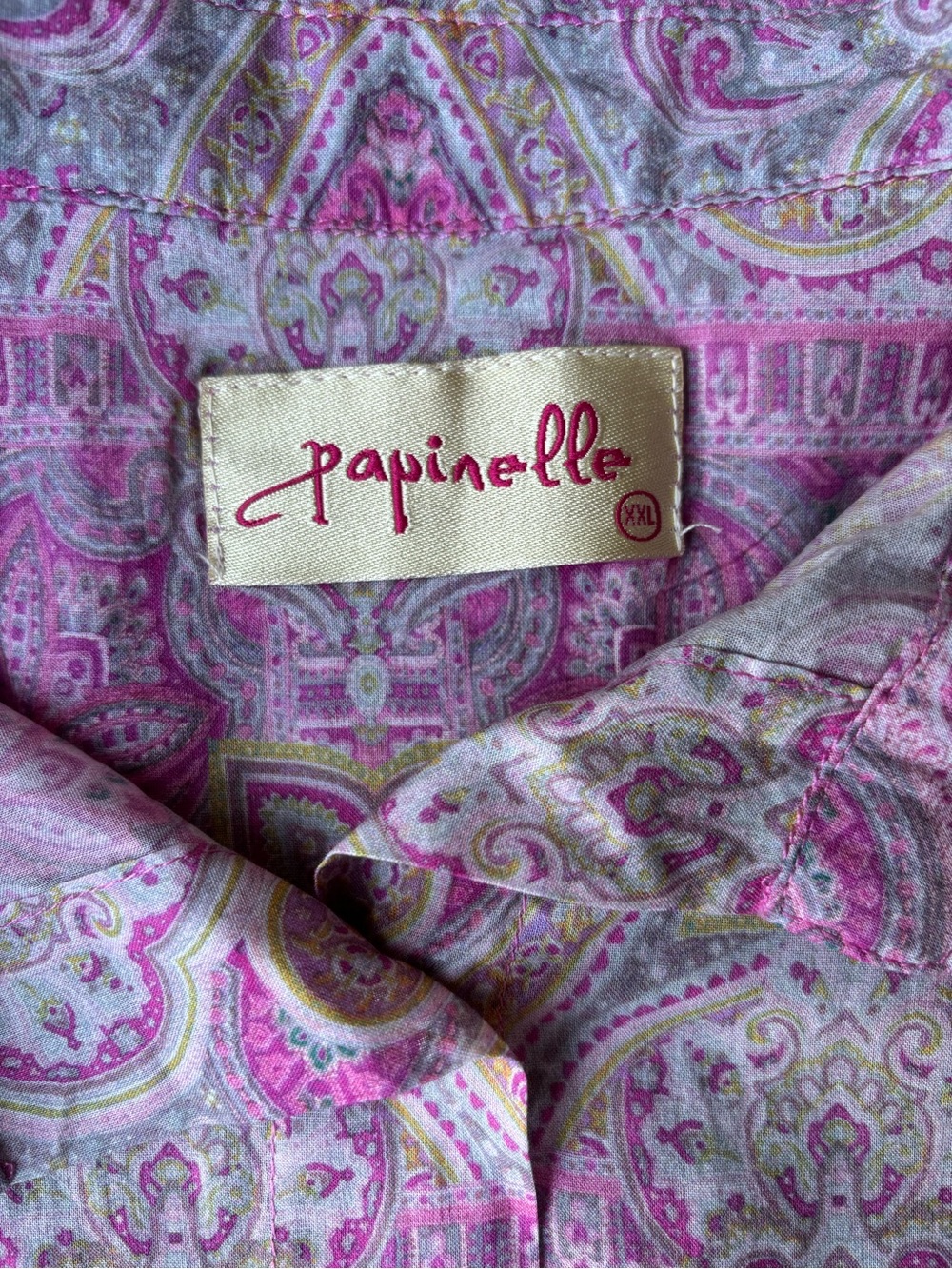Papinelle 100% cotton pink paisley button up blouse high low hemline XXL - Picture 3 of 5